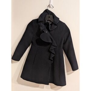 Rothschild Girls Ruffle Dress Coat, Winter Coat, Pockets Black Kids Size 6X
